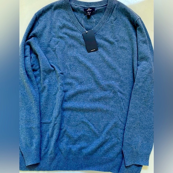 Lands End Men’s Cashmere V-Neck Sweater Medium Blue - Picture 9 of 12
